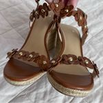 Kate Spade  Brown Leather Strappy Floral Tisdale Espadrille Wedge Sandals Boho-8M Photo 4