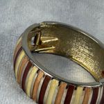 Vintage Hinged Clamper Bangle Bracelet Multicolor Inlay Metal Earth Tone Colors Brown Photo 13