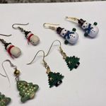 Lot Of 4 Earrings Pierced Christmas Holiday Dangle / Christmas Trees / Snowmen Photo 3