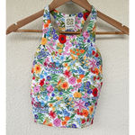 Kuvetta High Neck Crop Whimsy Wildflower Size XS Gym Yoga Pilates Athleisure Run White Photo 3
