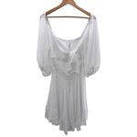 White Puff Sleeve Tie Back Ruffle Hem Mini Dress Medium Coastal Cowgirl Romantic Photo 4