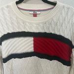 Tommy Hilfiger Cream Cable-Knit Red Navy Blue Colorblock Flag Logo Sweater Small Photo 2