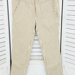 Free People  Frankie High Waist Skinny Pants Tan White Stripe Button Front 4 Photo 0