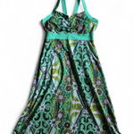 prAna Boho Dress Green Floral Print Halter Neck M Photo 0