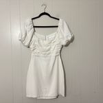 ASTR  The Label Linen Pleat Front Mini Dress Puff Sleeve White Womens Size Medium Photo 1
