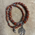 Red Jasper Beaded Bracelet Set w/ Tree of Life & Leaf Charms Silver Photo 0
