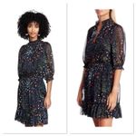 Joie  Shima‎ Floral High Neck Smocked Dress Midnight Navy Blue Floral Size Small Photo 1