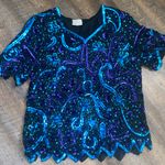 VINTAGE SEQUIN FORMAL TOP SZ 16/18 Blue Photo 2