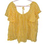 Old Navy  Womens 3X Gingham Flutter Sleeve Linen Blend Top Yellow White Photo 2
