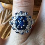Natural Blue Sapphire Sterling Silver Cocktail Ring Size 6 Photo 0