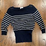 Milly  Navy Blue White Stripe Sweater Accent Button Shoulders Size Small 1622 Photo 0