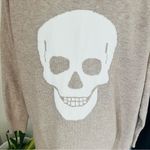 Sweet Romeo  Skull Back Open‎ Long Sleeve Cardigan Sweater, Tan/White, Medium Photo 10