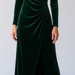 Fiesta Emerald Green Velvet Gown Size XL Long Sleeve Draped Wrap Maxi Dress VTG Photo 0