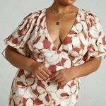 AMALIE THE LABEL Mikaelle Puff Sleeve Open Back Mini Dress Voyager Floral Sz 16 White Photo 0