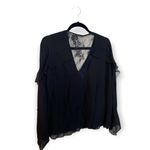 Parker  Silk Black Blouse | Ruffled Flowy Sleeves | Lace Back | V-Neck | Size Sma Photo 2