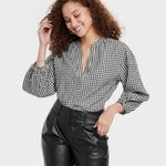 A New Day Black and White Gingham V-Neck Puff 3/4 Sleeve Oversized Top Photo 0