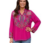 Johnny Was Biya Atterholt extremely heavily embroidered button-down blouse RARE Photo 1