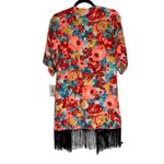 LuLaRoe  Monroe Kimono Cardigan Floral Fringe Coral Blue Yellow Pink Size S Photo 6