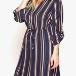 She & Sky NWT 3/4 sleeve striped shirt dress navy blue size small Photo 0