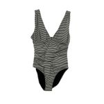 Garnet Hill One Piece Swimsuit Ruched Plunge Striped Black Cream Size 8 Photo 2