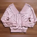 EXPRESS V-Neck And Back Top Blush Pink Large Relaxed Shirred Photo 7