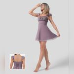 Halara NWT  Softlyzero Airy Ruffle Lace Up Contrast Mesh Flare Dress Elderberry S Photo 1