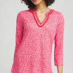 Chico's 100% Linen Reef Embellished Tunic Sz 2 Large Pink Resort Beachy Colorful Photo 0