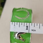 Vintage Silver Green Equestrian Horse Clamper / Hinge Bracelet Photo 8