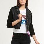 Superdry  Olive Biker Jacket Leather Zip Down Photo 0