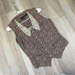 Vintage Floral Vest lace collar sleeveless womens Brown (size 6) cottage prairie Photo 0
