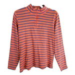 LL Bean Quarter Zip Striped Sweater Mock Neck Cotton Salmon Blue Size Medium M Orange Photo 0