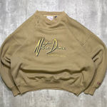 Vintage 90s Notre Dame “Fighting Irish” Embroidered Beige Crewneck Sweatshirt Tan Size XL Photo 0