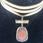 Agathe stone slice set in metal on a soft tan leather cord, made by me OOAK Photo 7
