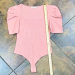 REORIA Women Square Neck Bodysuit Puff Sleeve Ribbed Corset Tops XL Pink Photo 4