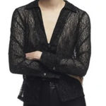 ZARA NWT Women’s Ruched Front Lace Blouse Top V-Neck Sheer Shimmer Black Gold M Photo 0