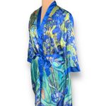 Van Gogh Irises Art To Wear Robe Blue Green Satin Belted Mid Length Bold Lounge Size M Photo 4