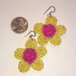 Yellow and Pink Boho Flower Earrings Photo 2