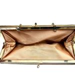 Vintage Gold Clutch‎ Prom Purse Pocketbook 10" Kiss Lock Chain Strap Satin Glam Photo 4