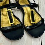 Lauren Ralph Lauren Black Sandals Golden Buckle Strappy Flats Summer Vibes Vacay Size 9.5 Photo 7