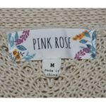 Pink Rose  Oatmeal Tan Crochet Open Front Cardigan Sweater Size M Pockets Office Photo 9