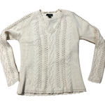 Eddie Bauer *Vintage* Women M Sweater Cottage Wool Cashmere Cable Cream V Neck Photo 0