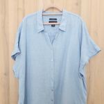 Tahari  Womens Linen Dress Size 3X Light Blue Button Front Coastal Minimalist Photo 1