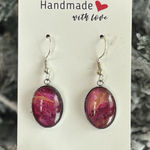 Handmade Poured Paint Oval Earrings Red Yellow Swirl Stainless Steel Artisan Photo 0