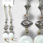 Free People Treasure Dangles Earrings Tan Neutral Bohemian Gypsy Evil Eye Shell Photo 2