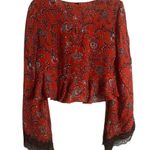 Cinq à Sept Cinq a Sept Jemma Red Floral Print Long Sleeve V-Neck Peplum Silk Top Size Small Photo 6