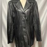Nine West Leather Jacket Coat Women’s Button Front Black Mid Length Mint Sz XL Photo 0
