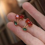 Cherry Gemstone Earrings Gold Photo 1