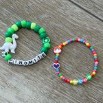Handmade NEW Lot Of 2 Kandi Bracelets EDM Rave Festival Dinosaur PLUR Colorful Fun Photo 0