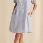 Faherty Hana 100% Linen Shirt Dress Blue Basket Weave Button Collared Size XS Photo 0