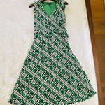 Lands' End sleeveless geometric kelly green white faux wrap stretchy dress SMALL Photo 0